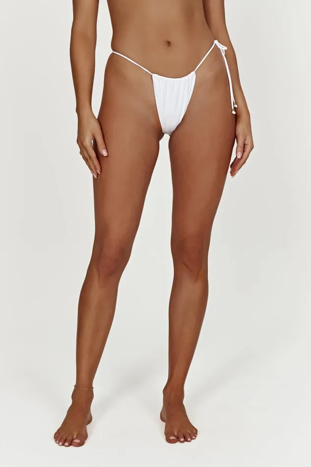 Meshki Swimwear Andie Recycled Nylon Ruched String Side Bikini Brief 8211 White White 8211 Women