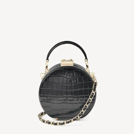 Micro Hat Box Black Patent Croc Women Aspinal Of London Mini