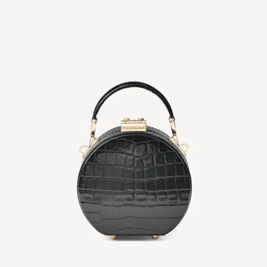 Micro Hat Box Black Patent Croc Women Aspinal Of London Mini
