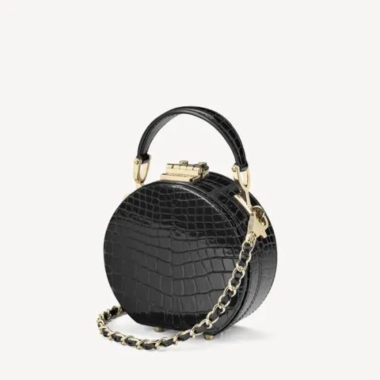 Micro Hat Box Black Patent Croc Women Aspinal Of London Mini