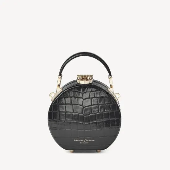 Micro Hat Box Black Patent Croc Women Aspinal Of London Mini
