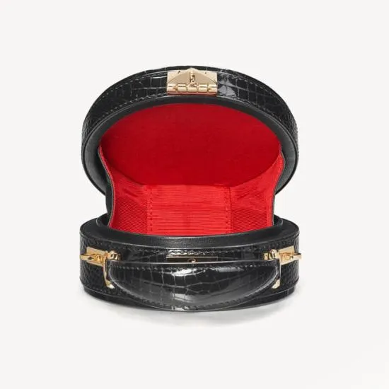 Micro Hat Box Black Patent Croc Women Aspinal Of London Mini