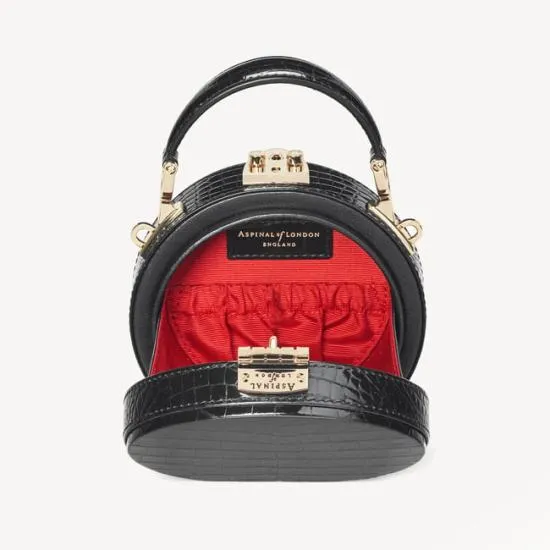 Micro Hat Box Black Patent Croc Women Aspinal Of London Mini