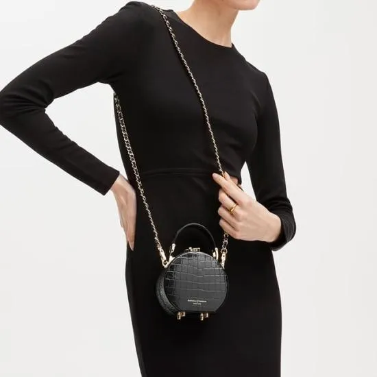Micro Hat Box Black Patent Croc Women Aspinal Of London Mini