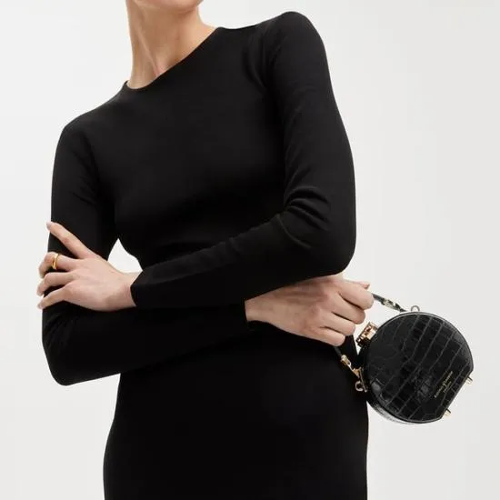 Micro Hat Box Black Patent Croc Women Aspinal Of London Mini