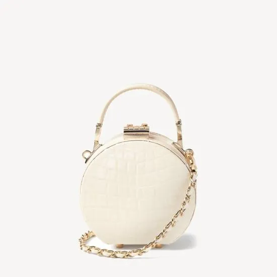 Micro Hat Box Ivory Patent Croc Women Aspinal Of London Mini