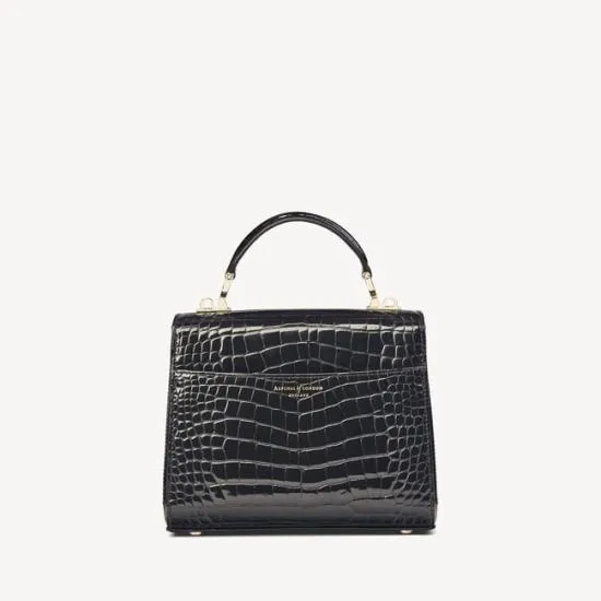 Midi Mayfair Bag Black Patent Croc Women Aspinal Of London Shoulder