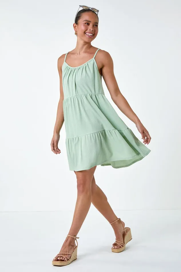 Mint Petite Textured Stretch Strappy Smock Dress Women Roman Dresses