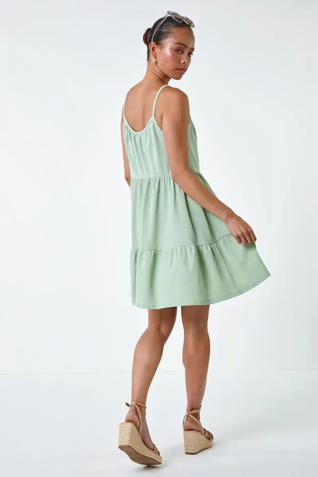 Mint Petite Textured Stretch Strappy Smock Dress Women Roman Dresses