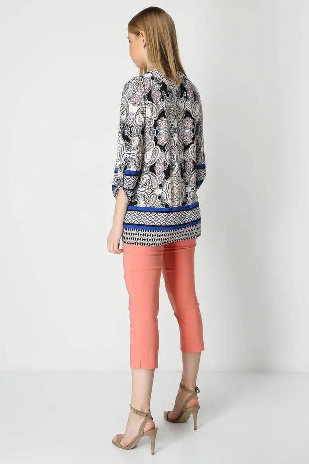 Multi Paisley Print Longline Tunic Shirt Women Roman Tops