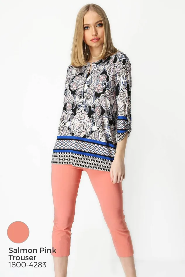 Multi Paisley Print Longline Tunic Shirt Women Roman Tops