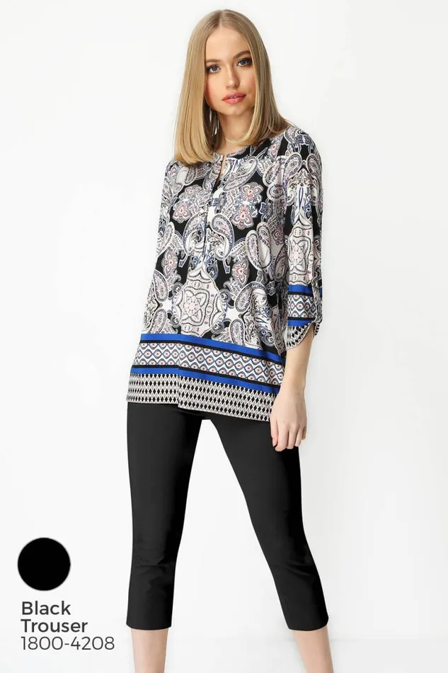 Multi Paisley Print Longline Tunic Shirt Women Roman Tops