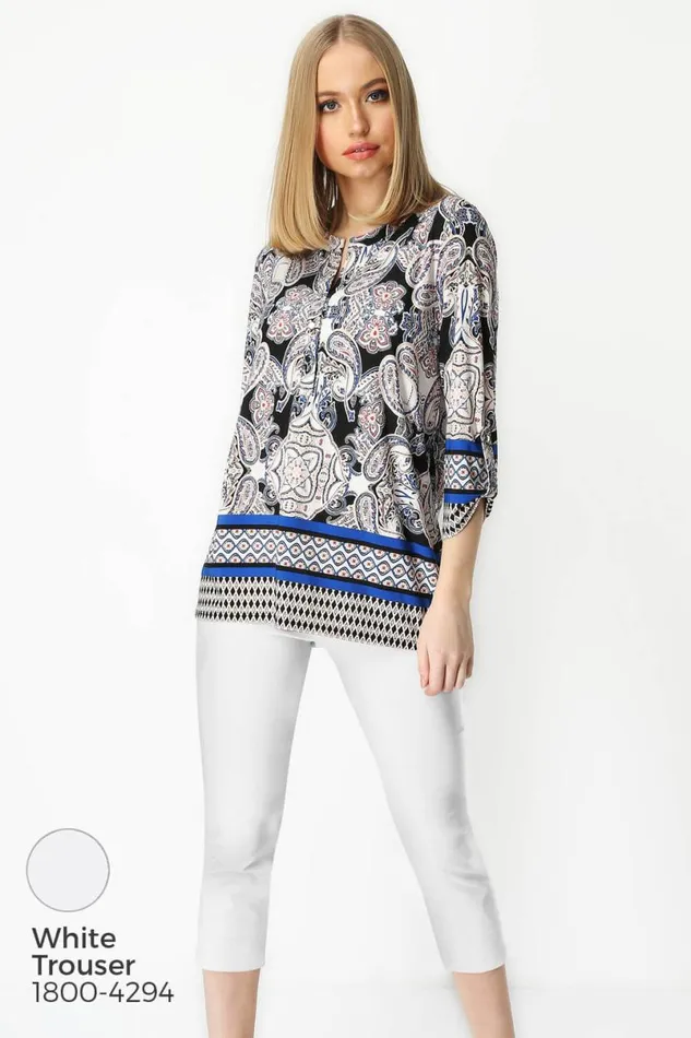 Multi Paisley Print Longline Tunic Shirt Women Roman Tops