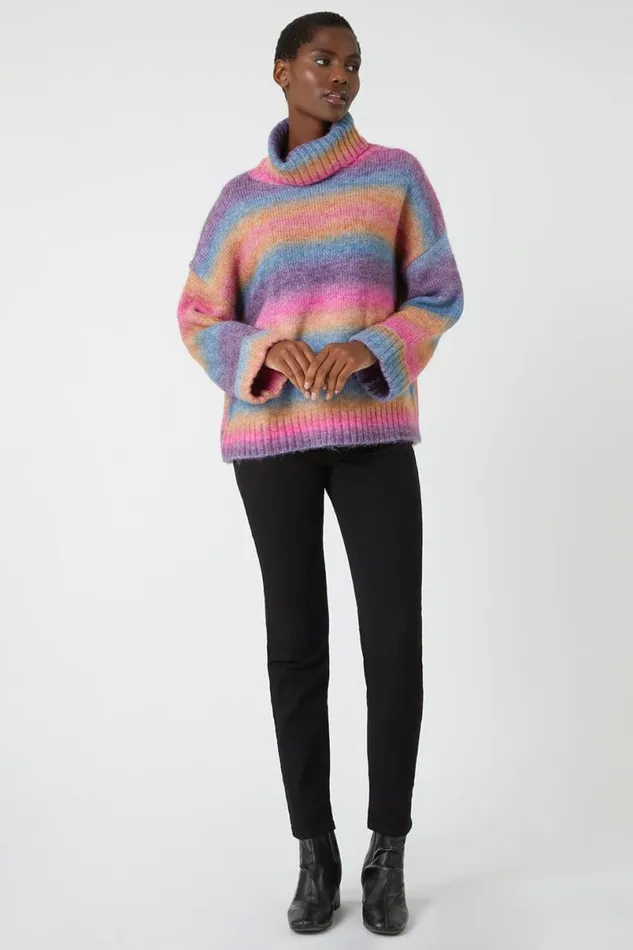 Multi Relaxed Roll Neck Ombre Jumper Women Roman Knitwear