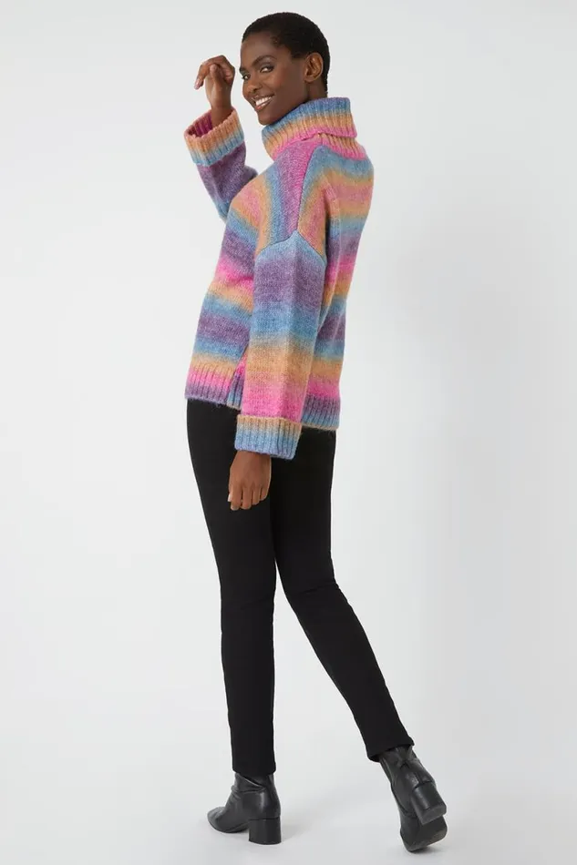 Multi Relaxed Roll Neck Ombre Jumper Women Roman Knitwear