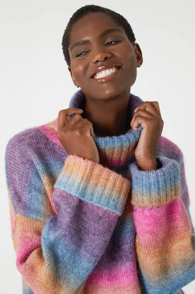 Multi Relaxed Roll Neck Ombre Jumper Women Roman Knitwear