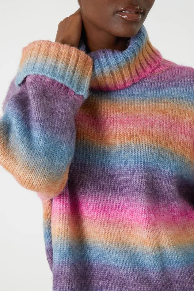Multi Relaxed Roll Neck Ombre Jumper Women Roman Knitwear