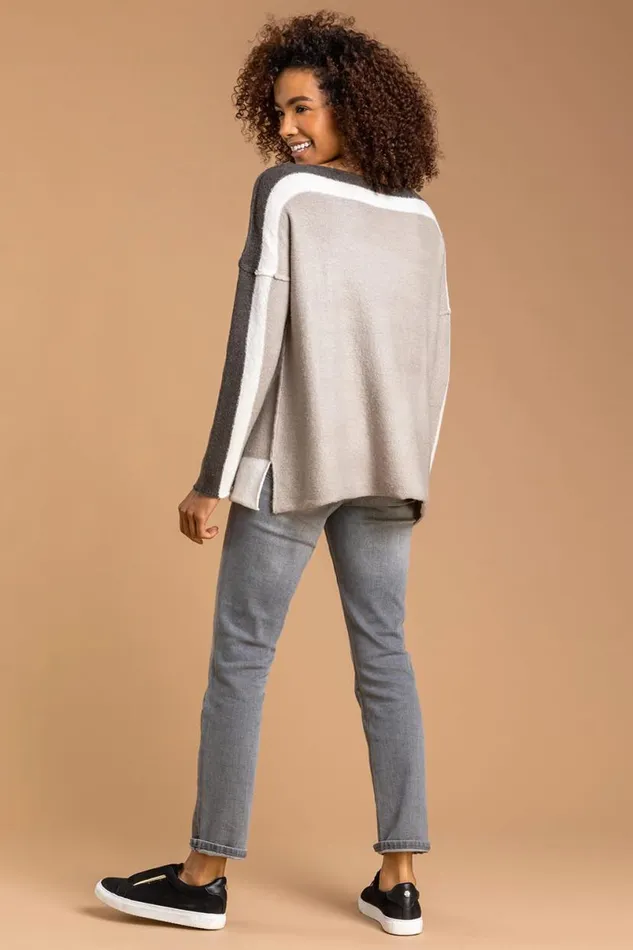 Natural Colour Block Soft Knit Jumper Women Roman Knitwear