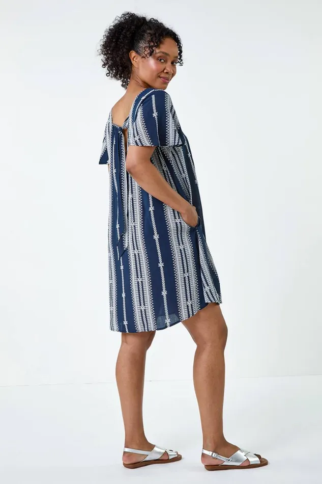 Navy Petite Stripe Print TShirt Dress Women Roman Dresses