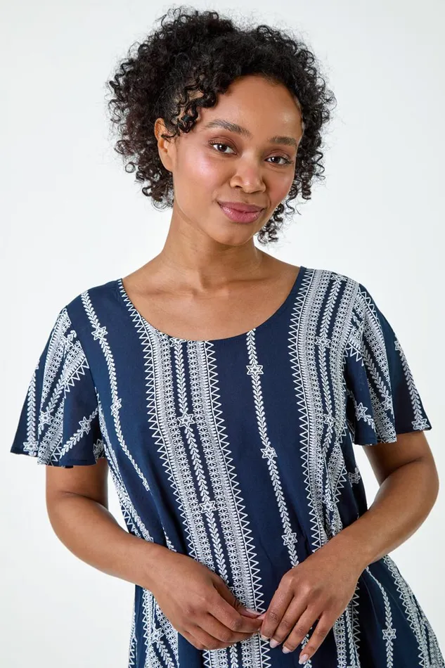 Navy Petite Stripe Print TShirt Dress Women Roman Dresses