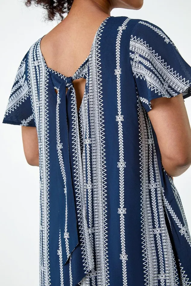 Navy Petite Stripe Print TShirt Dress Women Roman Dresses