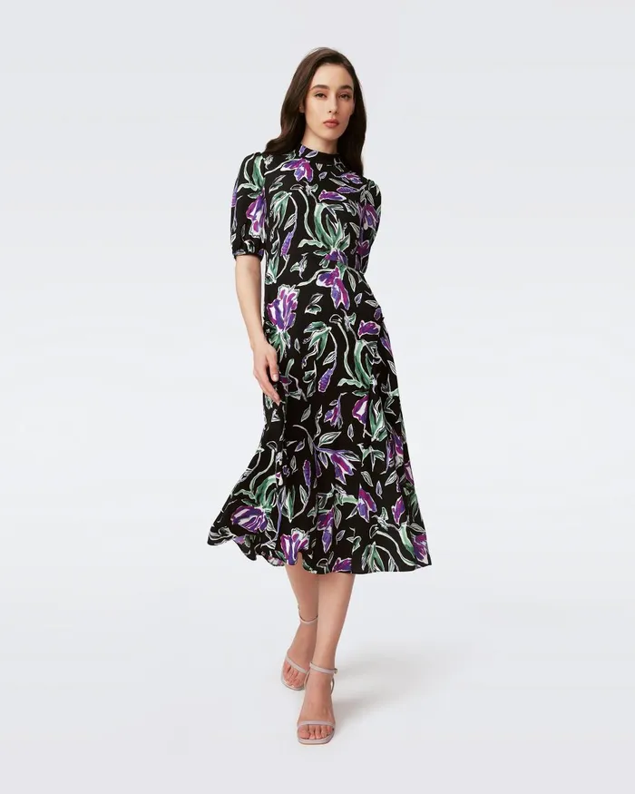 Nella Dress Huge Tulip Fields Violet Women DVF Dresses