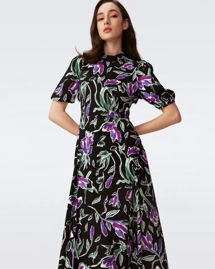 Nella Dress Huge Tulip Fields Violet Women DVF Dresses Nella Dress Huge Tulip Fields Violet Women DVF Dresses
