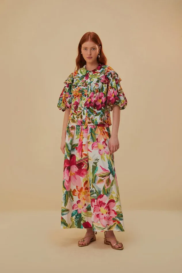 OffWhite Painted Flowers Short Sleeve Blouse Women FARM Rio Blouses