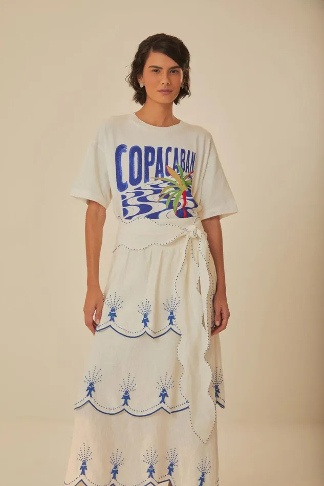 OffWhite Sea Of Fish Embroidered Midi Skirt Women FARM Rio Skirts