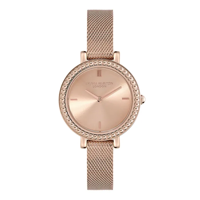 Olivia Burton 30mm Vintage Bead Rose Gold Mesh Watch Women Classic Watches