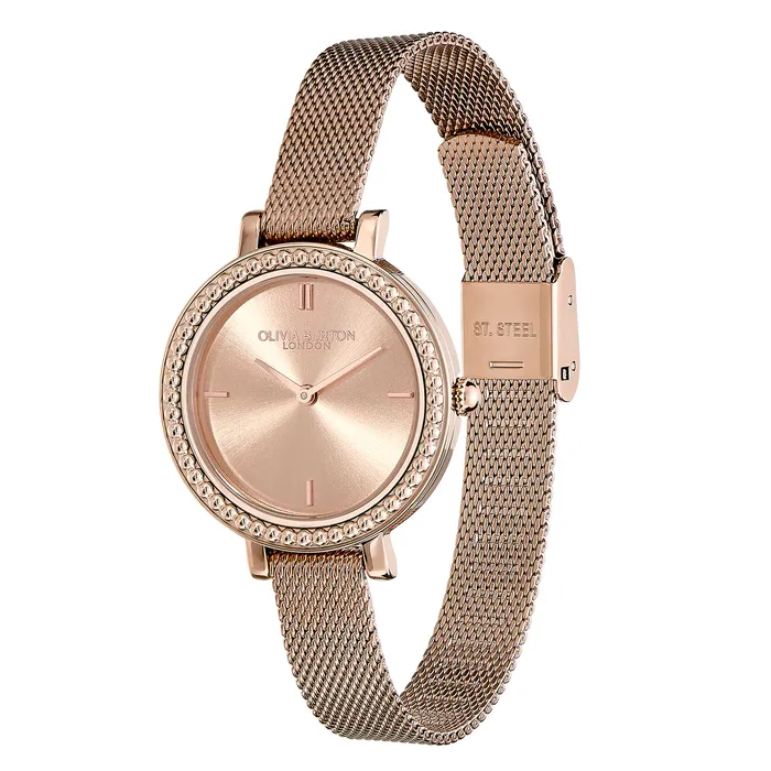 Olivia Burton 30mm Vintage Bead Rose Gold Mesh Watch Women Classic Watches