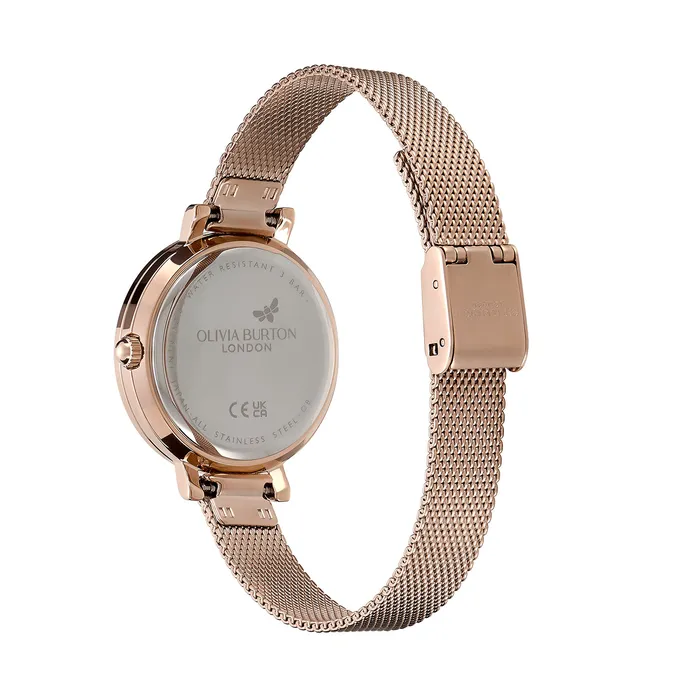 Olivia Burton 30mm Vintage Bead Rose Gold Mesh Watch Women Classic Watches