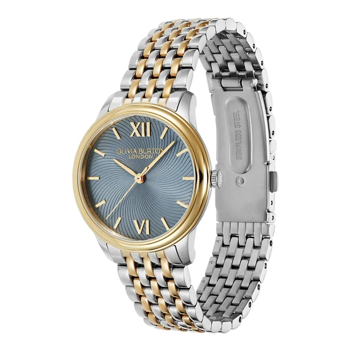Olivia Burton 32mm Swirl Chalk Blue and Two Tone Bracelet Watch Women Color Dial Watches