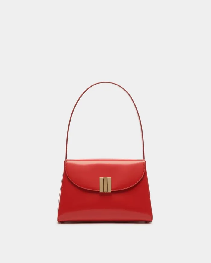 Ollam Shoulder Bag In Candy Red Brushed Leather Women Bally Shoulder Bags