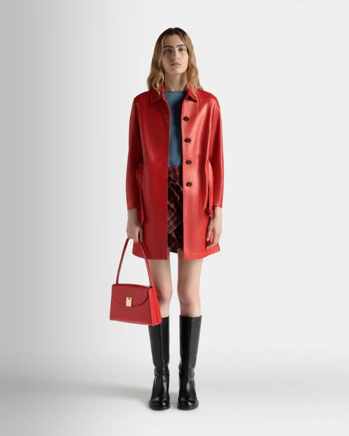 Ollam Shoulder Bag In Candy Red Brushed Leather Women Bally Shoulder Bags