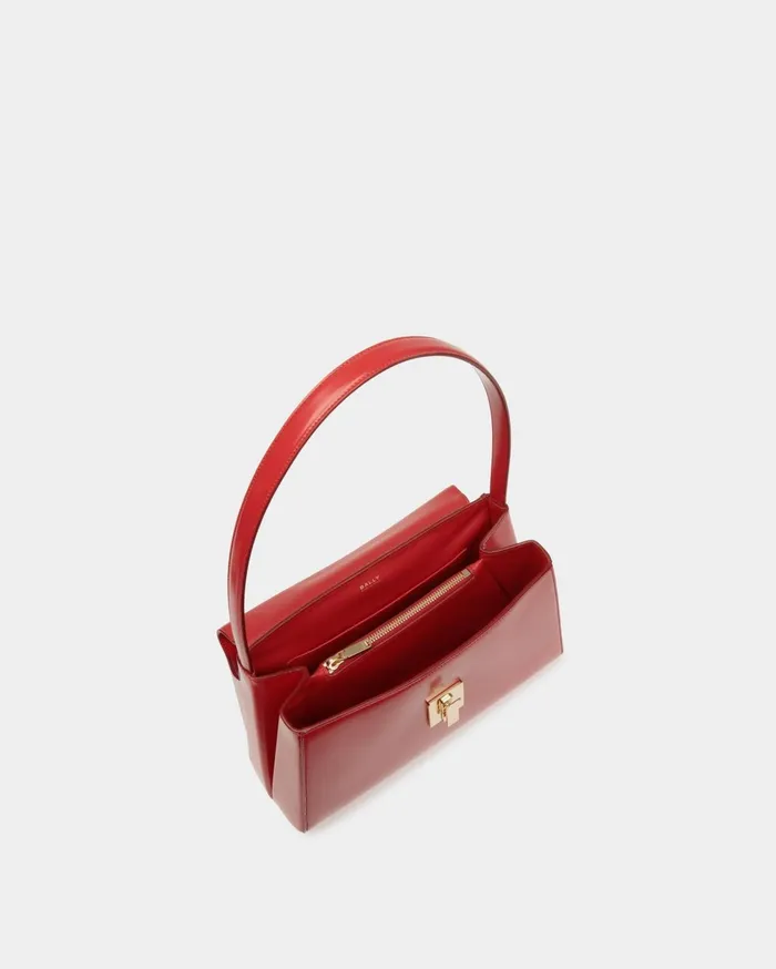Ollam Shoulder Bag In Candy Red Brushed Leather Women Bally Shoulder Bags