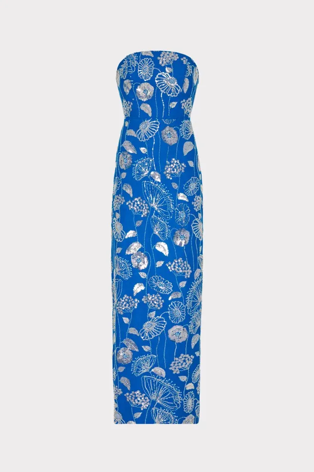 Orion Sequin Embellished Linen Dress Bluewhite Women Milly Dresses