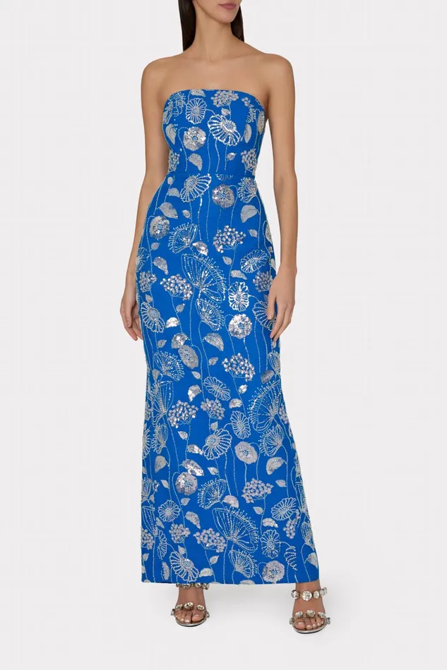 Orion Sequin Embellished Linen Dress Bluewhite Women Milly Dresses