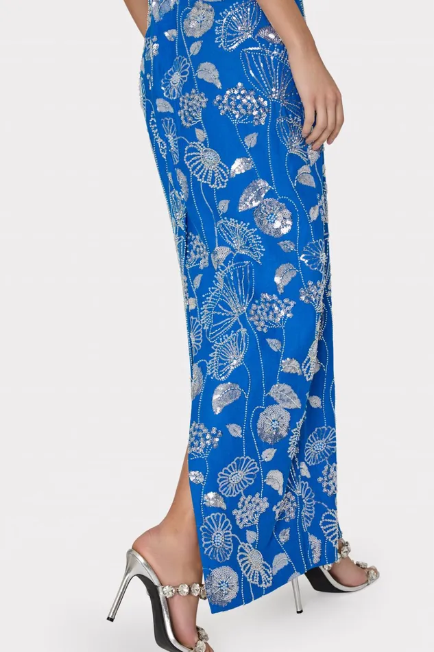 Orion Sequin Embellished Linen Dress Bluewhite Women Milly Dresses