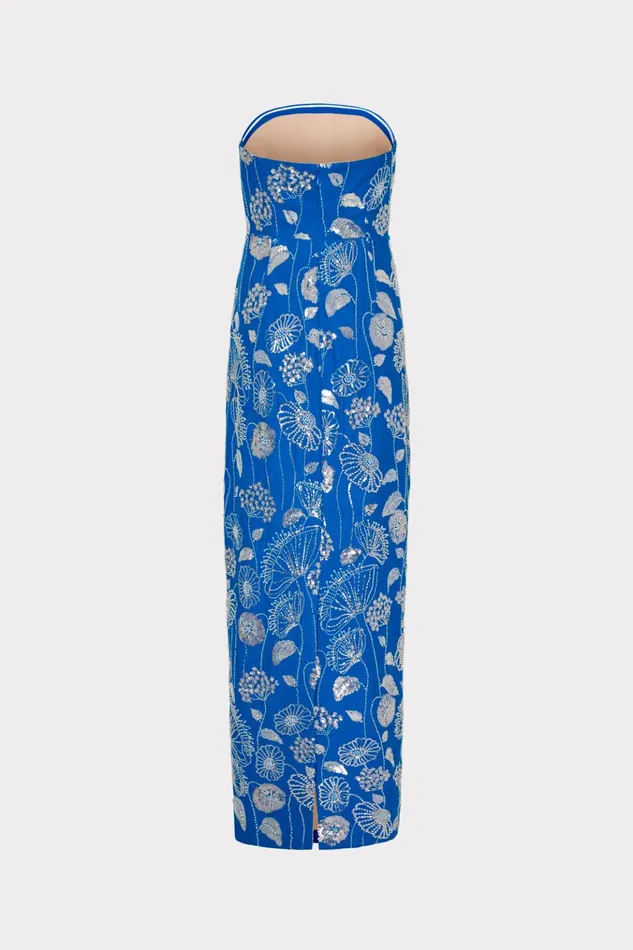 Orion Sequin Embellished Linen Dress Bluewhite Women Milly Dresses