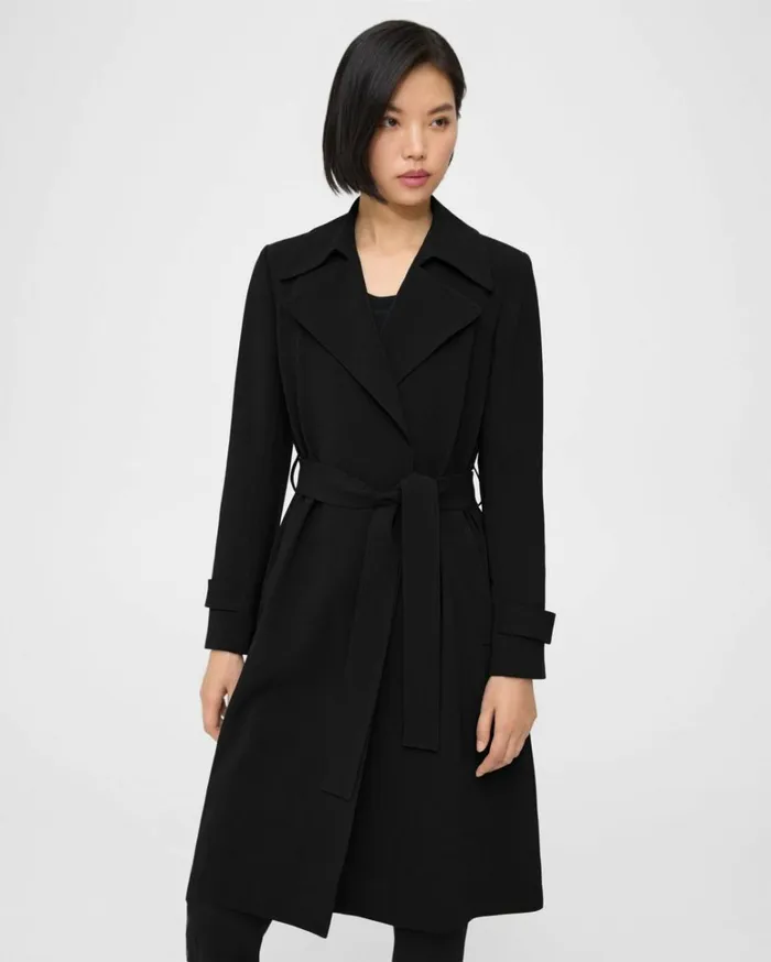 Outerwear Women Theory Oaklane Trench Coat In Admiral Crepe Black