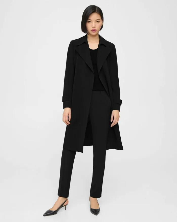 Outerwear Women Theory Oaklane Trench Coat In Admiral Crepe Black Outerwear Women Theory Oaklane Trench Coat In Admiral Crepe Black