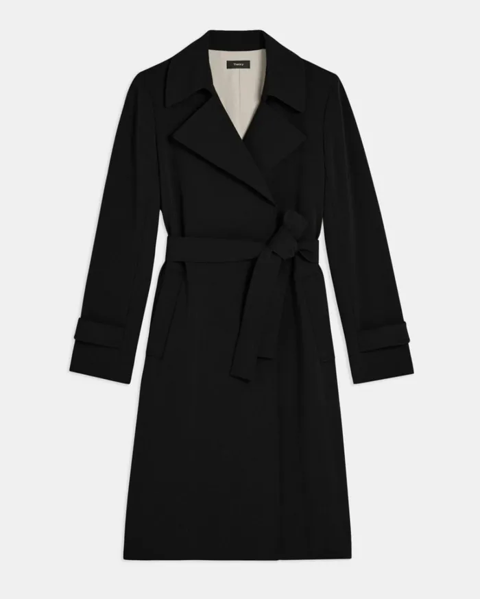 Outerwear Women Theory Oaklane Trench Coat In Admiral Crepe Black Outerwear Women Theory Oaklane Trench Coat In Admiral Crepe Black