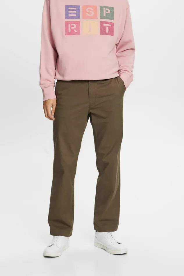 Pants Joggers Men Esprit CottonTwill Straight Chinos Dark Khaki