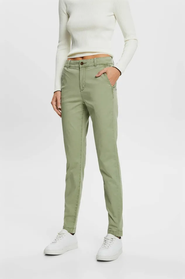 Pants Joggers Women Esprit Basic Chino Trousers Light Khaki