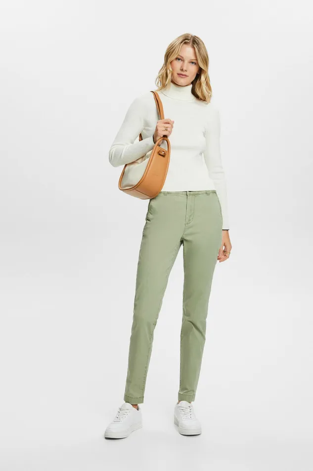 Pants Joggers Women Esprit Basic Chino Trousers Light Khaki