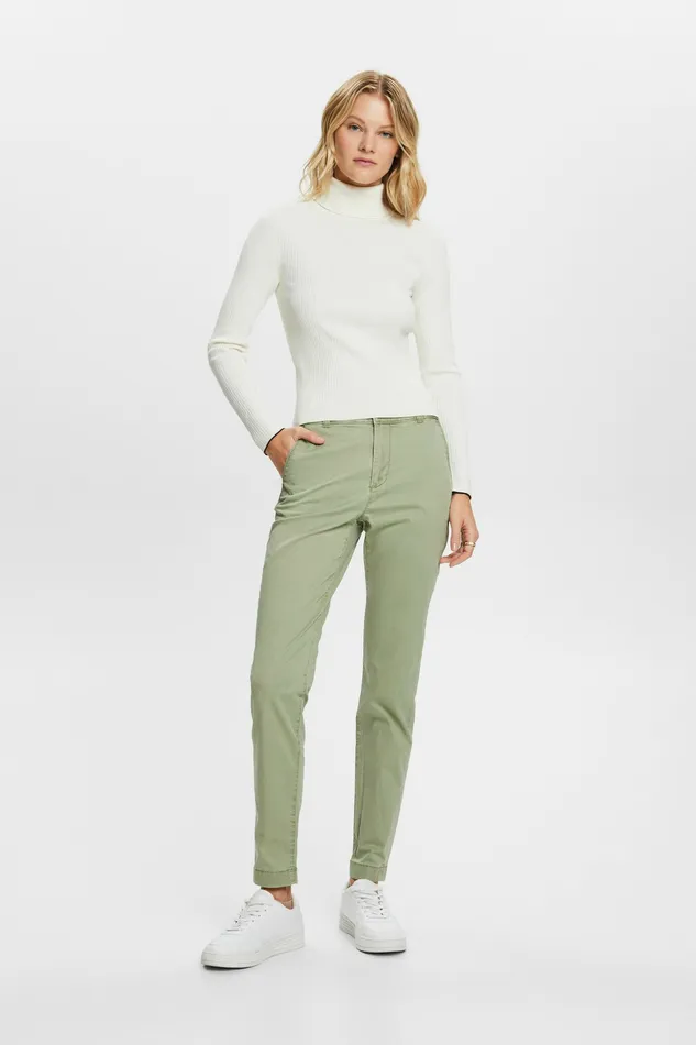 Pants Joggers Women Esprit Basic Chino Trousers Light Khaki
