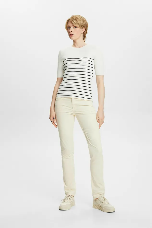 Pants Joggers Women Esprit MidRise Slim Corduroy Trousers Ice
