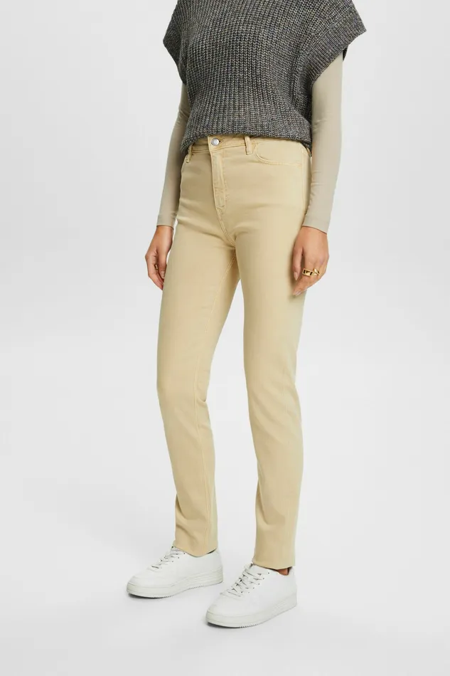 Pants Joggers Women Esprit Mid Rise Slim Twill Pants Sand