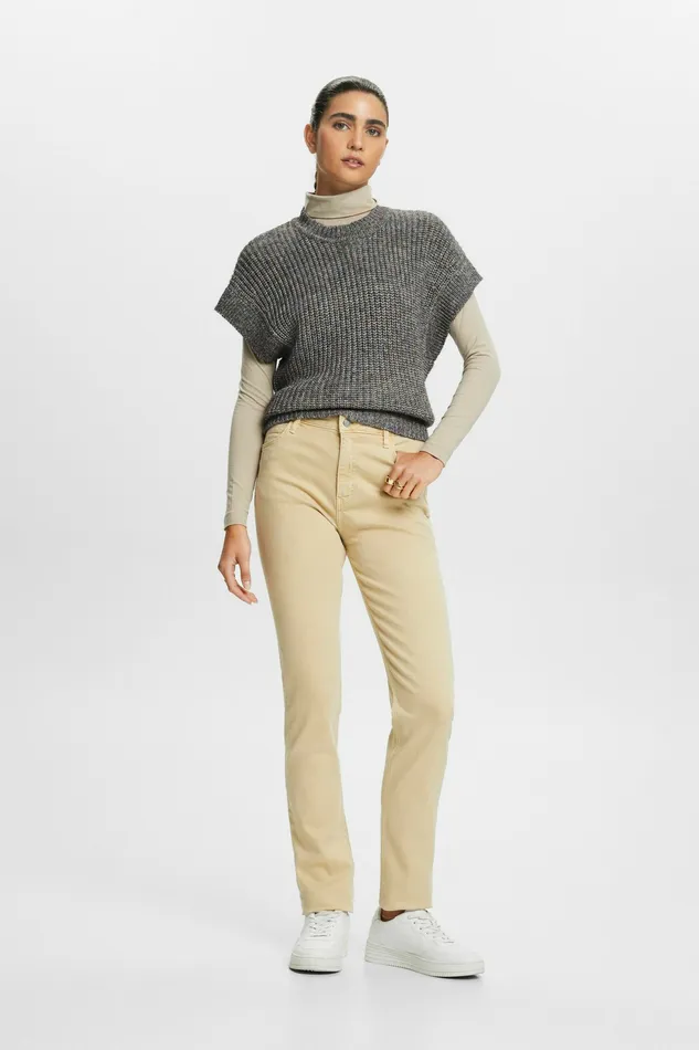 Pants Joggers Women Esprit Mid Rise Slim Twill Pants Sand